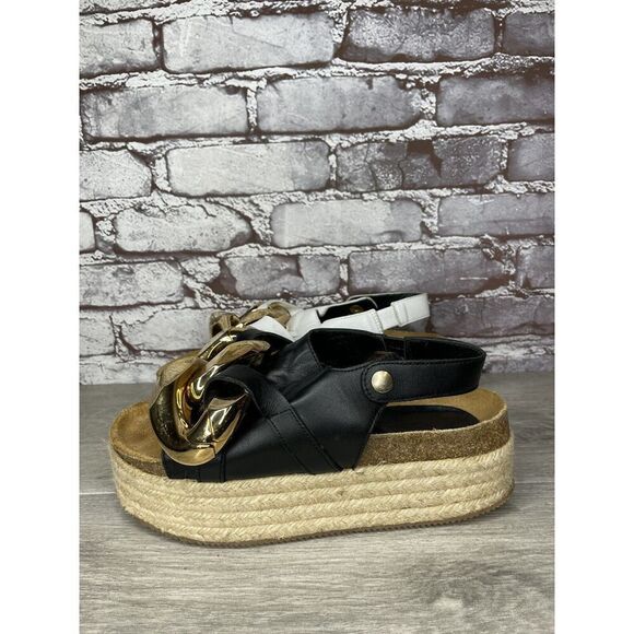 J. W. JW Anderson Chain Black White Leather Espadrille Platform Sandals Women 38 - Picture 1 of 16